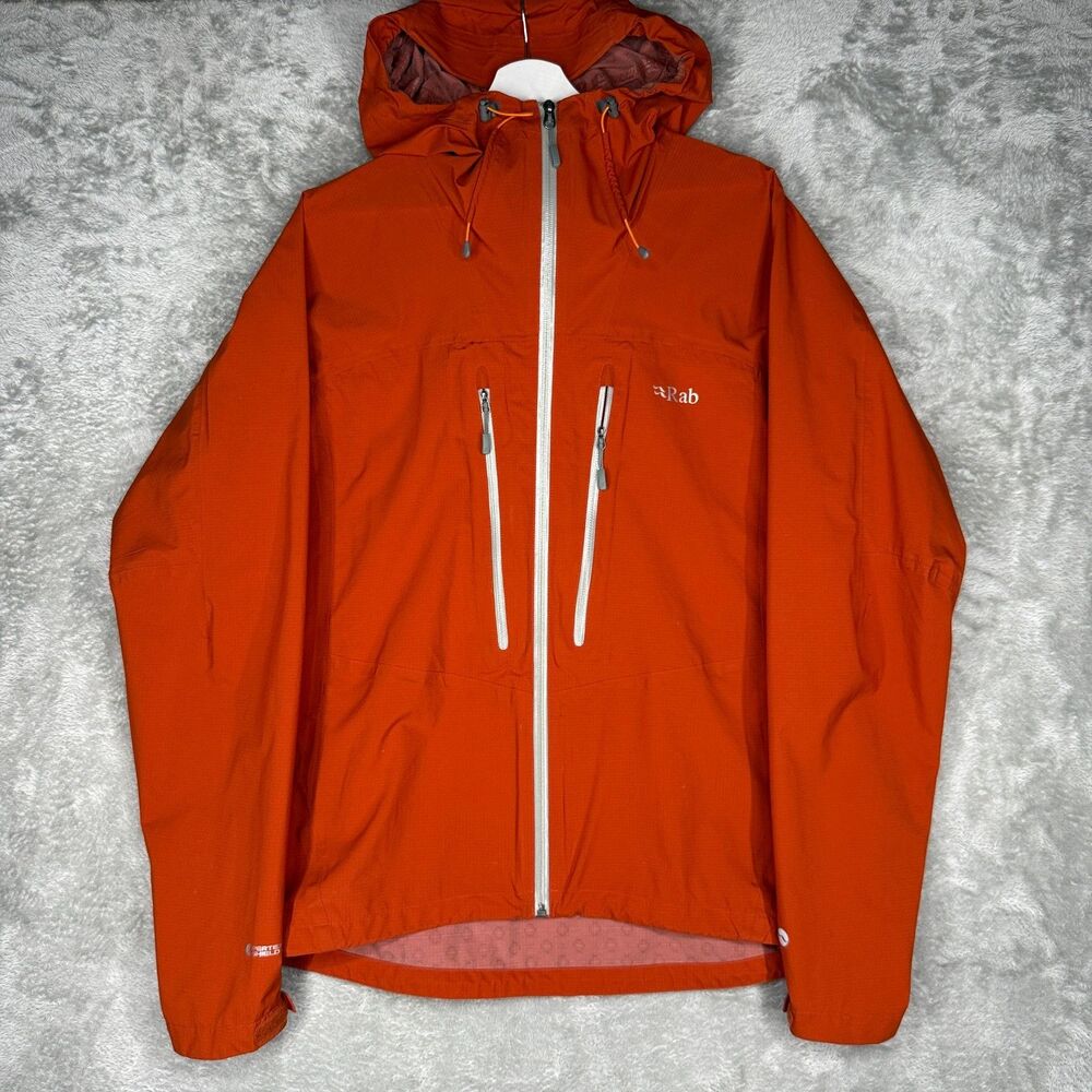 Rab Jacket Men Large Spark Pertex Waterproof Lightweight Full Zip Hooded Pockets